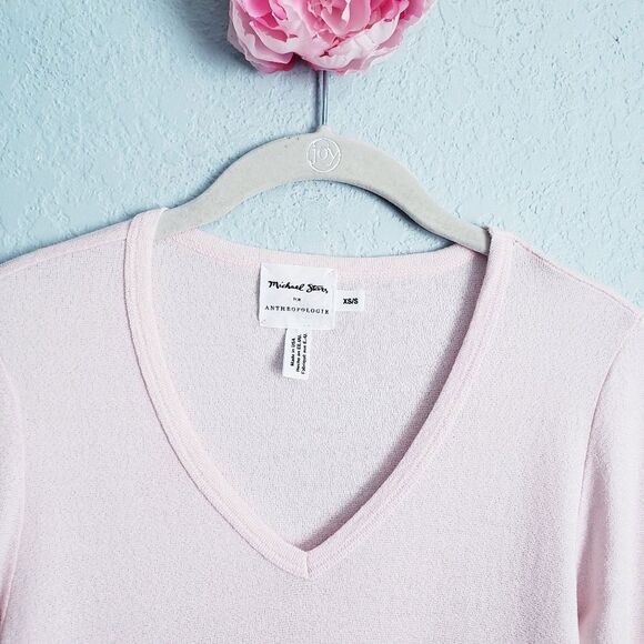Anthropologie X Michael Stars Twinkle Pink V-neck Long Sleeve Top - Picture 2 of 7